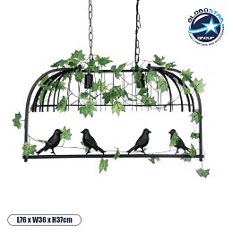 GLOBOSTAR® NEST 01643 Vintage Κρεμαστό Φωτιστικό Οροφής με Ντουί 2 x E27 AC 220-240V IP20 - Μαύρο & Πράσινο - Μ73.6 x Π37.5 x Y38cm