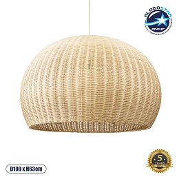 GLOBOSTAR® RAITO 01826 Boho Κρεμαστό Φωτιστικό Οροφής με Ντουί 1 x E27 AC 220-240V IP20 - Μπεζ - Μ100 x Π100 x Υ63cm