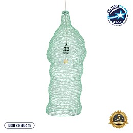 GLOBOSTAR® KENTUCKY 01906 Vintage Κρεμαστό Φωτιστικό Οροφής με Ντουί 1 x E27 AC 220-240V IP20 - Τιρκουάζ - Μ30 x Π30 x Y80cm