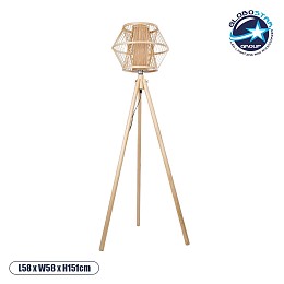 GloboStar® POPPY 01985 Boho Επιδαπέδιο Φωτιστικό Μονόφωτο 1 x E27 IP20 Μπεζ Ξύλο - Μ58 x Π58 x Υ151cm