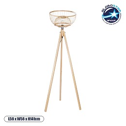 GloboStar® POPPY 01986 Boho Επιδαπέδιο Φωτιστικό Μονόφωτο 1 x E27 IP20 Μπεζ Ξύλο - Μ58 x Π58 x Υ141cm