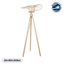GloboStar® POPPY 01987 Boho Επιδαπέδιο Φωτιστικό Μονόφωτο 1 x E27 IP20 Μπεζ Ξύλο - Μ58 x Π58 x Υ138cm