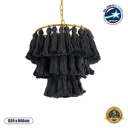 GLOBOSTAR® MISSOULA 02087 Boho Κρεμαστό Φωτιστικό Οροφής με Ντουί 1 x E27 AC 220-240V IP20 - Μαύρο & Χρυσό - Μ30 x Π30 x Υ40cm