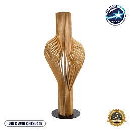 GloboStar® MIHIRO 02150 Boho Επιδαπέδιο Φωτιστικό Μονόφωτο 1 x E27 IP20 Καφέ Ξύλο με Μαύρο Μέταλλο - Μ48 x Π48 x Υ120cm