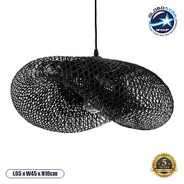 GLOBOSTAR® MEXICO 02201 Boho Κρεμαστό Φωτιστικό Οροφής με Ντουί 1 x E27 AC 220-240V IP20 - Μαύρο - Μ65 x Π45 x Υ18cm