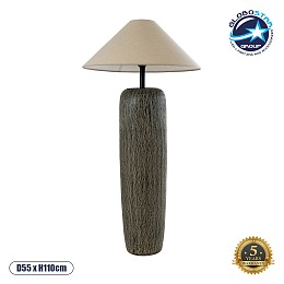 GloboStar® OLIANA 02315 Boho Επιδαπέδιο Φωτιστικό Μονόφωτο 1 x E27 IP20 Γκρι Κεραμικό με Μπεζ Ύφασμα - Μ55 x Π55 x Υ110cm