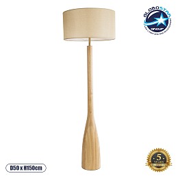 GloboStar® BERKBAY 02318 Boho Επιδαπέδιο Φωτιστικό Μονόφωτο 1 x E27 IP20 Μπεζ Ξύλο με Μπεζ Ύφασμα - Μ50 x Π50 x Υ150cm