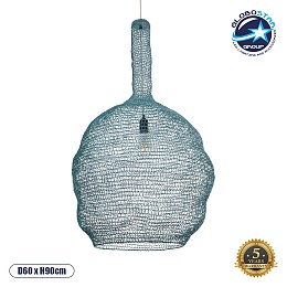 GLOBOSTAR® KENTUCKY 02355 Vintage Κρεμαστό Φωτιστικό Οροφής με Ντουί 1 x E27 AC 220-240V IP20 - Τιρκουάζ - Μ60 x Π60 x Υ90cm