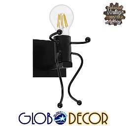GLOBOSTAR® LITTLEMAN 01388 Vintage Φωτιστικό Τοίχου - Απλίκα με Ντουί 1 x E27 AC 220-240V IP20 - Μαύρο - Μ12 x Π19 x Υ17cm