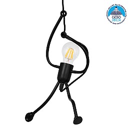 GLOBOSTAR® LITTLE MAN 01652 Μοντέρνο Κρεμαστό Φωτιστικό Οροφής με Ντουί 1 x E27 AC 220-240V IP20 - Μαύρο - Μ20 x Π20 x Υ40cm