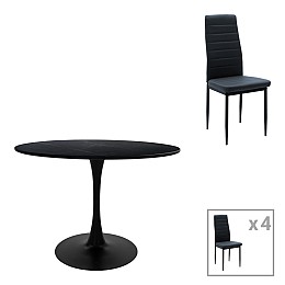 Τραπεζαρία Balou-Parker pakoworld σετ 5τεμ μαύρο-ανθρακί Φ120x73εκ