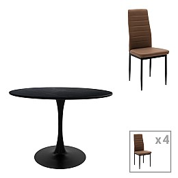 Τραπεζαρία Balou-Parker pakoworld σετ 5τεμ μαύρο-καφε Φ100x73εκ
