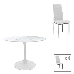 Τραπεζαρία Balou-Parker pakoworld σετ 5τεμ λευκό Φ100x73εκ