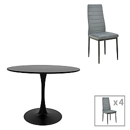 Τραπεζαρία Balou-Parker pakoworld σετ 5τεμ μαύρο-γκρι Φ120x73εκ