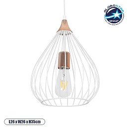 GLOBOSTAR® RADIARO 201-0014 Vintage Κρεμαστό Φωτιστικό Οροφής με Ντουί 1 x E27 AC 220-240V IP20 - Λευκό & Χάλκινο - Μ26 x Π26 x Υ35cm
