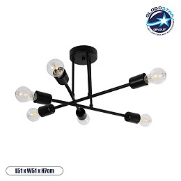 GLOBOSTAR® LAMIRA 201-0029 Μοντέρνο Φωτιστικό Οροφής με Ντουί 6 x E27 AC 220-240V IP20 - Μαύρο - Μ51 x Π51 x Υ7cm