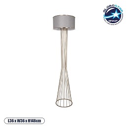 GloboStar® NOVA 201-0040 Μοντέρνο Επιδαπέδιο Φωτιστικό 1 x E27 IP20 Χρυσό Μεταλλό με Μπεζ Ύφασμα - Μ36 x Π36 x Υ148cm