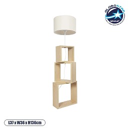 GloboStar® LUMO 201-0071 Μοντέρνο Επιδαπέδιο Φωτιστικό Μονόφωτο 1 x E27 IP20 Μπεζ Ξύλο με Μπεζ Ύφασμα - Μ37 x Π36 x Υ136cm