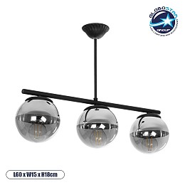 GLOBOSTAR® CITY 202-0043 Μοντέρνο Φωτιστικό Οροφής με Ντουί 3 x E27 AC 220-240V IP20 - Μαύρο & Μαύρο Φιμέ - Μ55 x Π15 x Υ43cm