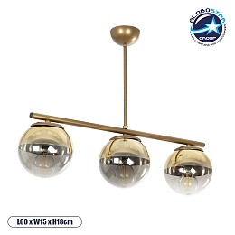 GLOBOSTAR® CITY 202-0045 Μοντέρνο Φωτιστικό Οροφής με Ντουί 3 x E27 AC 220-240V IP20 - Διάφανο & Χρυσό - Μ55 x Π15 x Υ43cm