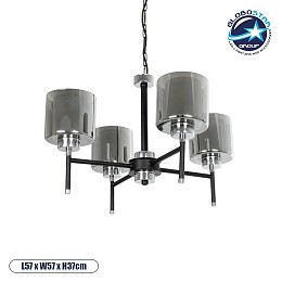 GLOBOSTAR® SHORD 202-0056 Μοντέρνο Κρεμαστό Φωτιστικό Οροφής με Ντουί 4 x E27 AC 220-240V IP20 - Μαύρο & Μαύρο Φιμέ - Μ57 x Π57 x Υ37cm