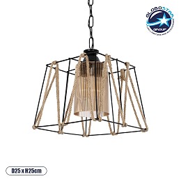 GLOBOSTAR® GATSBY 203-0007 Vintage Κρεμαστό Φωτιστικό Οροφής με Ντουί 1 x E27 AC 220-240V IP20 - Μαύρο, Μπεζ & Μελί - Μ25 x Π25 x Υ25cm