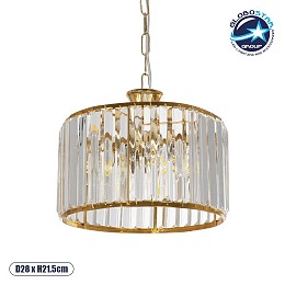GLOBOSTAR® GLAMOROUS 203-0094 Κλασικό Κρεμαστό Φωτιστικό Οροφής με Ντουί 3 x E27 AC 220-240V IP20 - Χρυσό & Διάφανο - Μ28 x Π28 x Υ21.5cm
