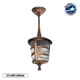 GLOBOSTAR® ZARDIN 203-0224 Vintage Φωτιστικό Οροφής με Ντουί 1 x E27 AC 220-240V IP44 - Χάλκινο - Μ17 x Π17 x Υ42cm