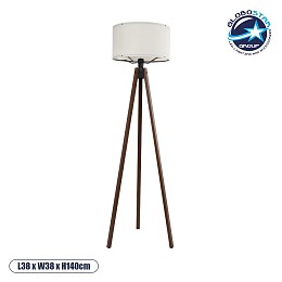 GloboStar® SAGA 204-0031 Μοντέρνο Eπιδαπέδιο Φωτιστικό Μονόφωτο 1 x E27 IP20 Καφέ Ξύλο με Μπεζ Ύφασμα - Μ38 x Π38 x Υ140cm