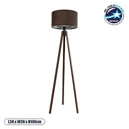 GloboStar® SAGA 204-0034 Μοντέρνο Eπιδαπέδιο Φωτιστικό Μονόφωτο 1 x E27 IP20 Καφέ Ξύλο με Καφέ Ύφασμα - Μ38 x Π38 x Υ140cm