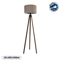 GloboStar® SAGA 204-0036 Μοντέρνο Eπιδαπέδιο Φωτιστικό Μονόφωτο 1 x E27 IP20 Καφέ Ξύλο με Γκρι Ύφασμα - Μ38 x Π38 x Υ140cm