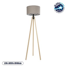 GloboStar® SAGA 204-0048 Μοντέρνο Eπιδαπέδιο Φωτιστικό Μονόφωτο 1 x E27 IP20 Μπεζ Ξύλο με Γκρι Ύφασμα - Μ38 x Π38 x Υ140cm