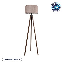 GloboStar® SAGA 204-0049 Μοντέρνο Eπιδαπέδιο Φωτιστικό Μονόφωτο 1 x E27 IP20 Καφέ Ξύλο με Ροζ  Ύφασμα - Μ38 x Π38 x Υ140cm