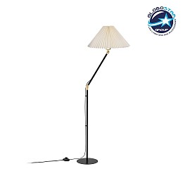 GloboStar® FLY 204-0127 Μοντέρνο Eπιδαπέδιο Φωτιστικό Μονόφωτο 1 x E27 IP20 Μαύρο & Χρυσό Μέταλλο με Μπεζ Ύφασμα - Μ38 x Π38 x Υ155cm