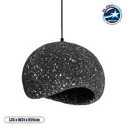 GloboStar® STONE 204-0194 Μοντέρνο Κρεμαστό Φωτιστικό Καμπάνα Μονόφωτο 1 x E27 IP20 Μαύρη Πολυστερίνη με Ρητίνη - Μ35 x Π31 x Υ26cm