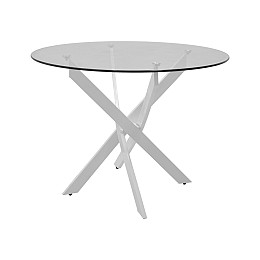 Τραπέζι Antoro pakoworld γυαλί και μεταλλικά πόδια σε λευκή απόχρωση Φ80x75εκ
