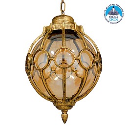 GLOBOSTAR® ETOILE 00987 Vintage Κρεμαστό Φωτιστικό Οροφής με Ντουί 1 x E27 AC 220-240V IP20 - Μπρούτζινο & Μελί - Μ28 x Π28 x Y38cm