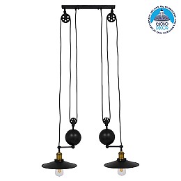 GLOBOSTAR® CARILO 01550 Vintage Κρεμαστό Φωτιστικό Οροφής με Ντουί 2 x E27 AC 220-240V IP20 - Μαύρο & Χρυσό - Μ72 x Π26 x Υ120cm