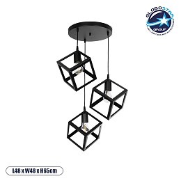 GLOBOSTAR® DISE 201-0051 Μοντέρνο Κρεμαστό Φωτιστικό Οροφής με Ντουί 3 x E27 AC 220-240V IP20 - Μαύρο - Μ48 x Π48 x Υ65cm