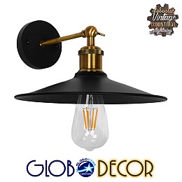 GLOBOSTAR® MINIMALL 01039 Vintage Φωτιστικό Τοίχου - Απλίκα με Ντουί 1 x E27 AC 220-240V IP20 - Μαύρο & Χρυσό - Μ22 x Π39 x Υ18cm