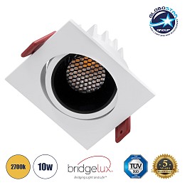 GLOBOSTAR® LEO-SQ 60289 Χωνευτό Κινούμενο Downlight Σποτ με Honeycomb Anti Glare Reflector LED 10W 1250lm 38° AC 220-240V IP20 Θερμό Λευκό 2700K - Bridgelux COB Chip & TÜV SÜD Driver - Λευκό & Μαύρο Ματ - Μ8.5 x Π8.5 x Υ6.6cm / Q7.5 x 7.5cm - 5 Χρόνια Εγγ