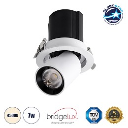 GLOBOSTAR® VIRGO-S 60302 Χωνευτό Κινούμενο Downlight Σποτ LED 7W 910lm 36° AC 220-240V IP20 Φυσικό Λευκό 4500K - Bridgelux COB Chip & TÜV SÜD Driver - Λευκό & Μαύρο Ματ - Μ9 x Π9 x Υ9cm / Q7.8cm - 5 Χρόνια Εγγύηση