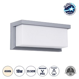 GLOBOSTAR® CITYSCAPE 60698 Μοντέρνο Φωτιστικό Τοίχου - Απλίκα LED 18W 1890lm 120° AC 220-240V Αδιάβροχο IP65 Φυσικό Λευκό 4500K - Bridgelux SMD Chip - Γκρι Ματ - Μ23.5 x Π11 x Υ10cm - 3 Χρόνια Εγγύηση