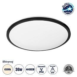 GLOBOSTAR® TUFFIN 60999 Φωτιστικό Πλαφονιέρα Οροφής LED 36W 3960lm 120° AC 220-240V Αδιάβροχο IP54 Φυσικό Λευκό 4500K - Lumileds SMD Chip - Μαύρο Ματ & Λευκό Γαλακτερό - Μ48 x Π48 x Υ6.5cm - 3 Χρόνια Εγγύηση