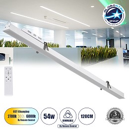 GLOBOSTAR® LUCA 61033 Μοντέρνο Φωτιστικό Οροφής LED 54W 6500lm 120° AC 220-240V IP20 Ρυθμιζόμενο Λευκό CCT με Χειριστήριο από 2700K έως 6000K Dimmable - Lumileds SMD Chip - Λευκό Ματ - Μ121.5 x Π5 x Υ4cm - 3 Χρόνια Εγγύηση