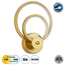 GLOBOSTAR® FREDDIE 61078 Μοντέρνο Φωτιστικό Τοίχου - Απλίκα LED 15W 1800lm 300° AC 220-240V IP20 Ρυθμιζόμενο Λευκό CCT με On/Off 2700K/4500K/6000K - Lumileds SMD Chip - Χρυσό Βούρτσας - Μ20 x Π7.5 x Υ25cm - 3 Χρόνια Εγγύηση