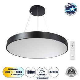 GLOBOSTAR® BURTON 61204 Μοντέρνο Κρεμαστό Φωτιστικό Οροφής LED 100W 11020lm 120° AC 220-240V IP20 Ρυθμιζόμενο Λευκό CCT με Χειριστήριο από 2700K έως 6000K Dimmable - Lumileds SMD Chip - Μαύρο Ματ - Μ80 x Π80 x Υ8cm - 3 Χρόνια Εγγύηση