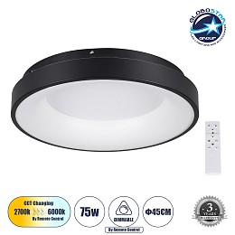 GLOBOSTAR® SALEM 61233 Μοντέρνο Φωτιστικό Οροφής LED 75W 8625lm 120° AC 220-240V IP20 Ρυθμιζόμενο Λευκό CCT με Χειριστήριο από 2700K έως 6000K Dimmable - Lumileds SMD Chip - Μαύρο Ματ - Μ45 x Π45 x Υ8.5cm - 3 Χρόνια Εγγύηση