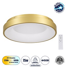 GLOBOSTAR® SALEM 61235 Μοντέρνο Φωτιστικό Οροφής LED 75W 8625lm 120° AC 220-240V IP20 Ρυθμιζόμενο Λευκό CCT με Χειριστήριο από 2700K έως 6000K Dimmable - Lumileds SMD Chip - Χρυσό - Μ45 x Π45 x Υ8.5cm - 3 Χρόνια Εγγύηση