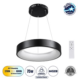 GLOBOSTAR® SALEM 61241 Μοντέρνο Κρεμαστό Φωτιστικό Οροφής LED 75W 8625lm 120° AC 220-240V IP20 Ρυθμιζόμενο Λευκό CCT με Χειριστήριο από 2700K έως 6000K Dimmable - Lumileds SMD Chip - Μαύρο Ματ - Μ45 x Π45 x Υ7cm - 3 Χρόνια Εγγύηση